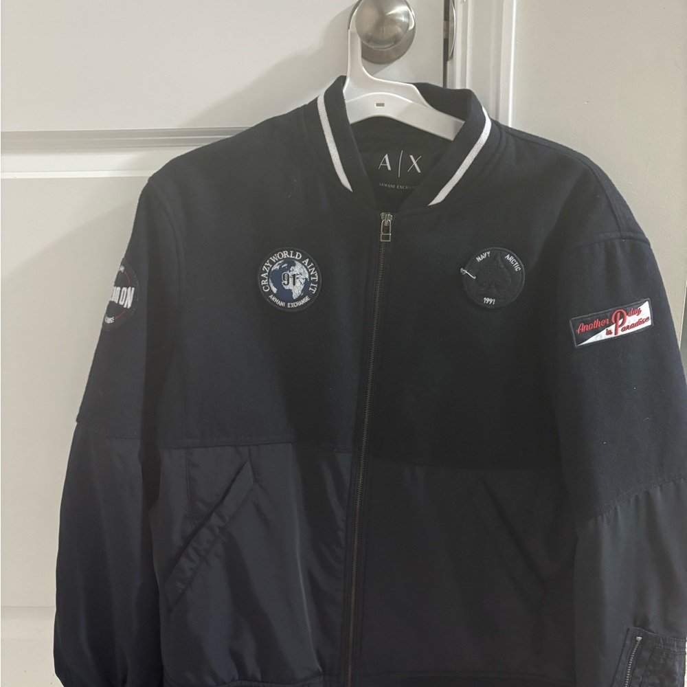 Armani Exchange Navy Bomber Jacket with Patches